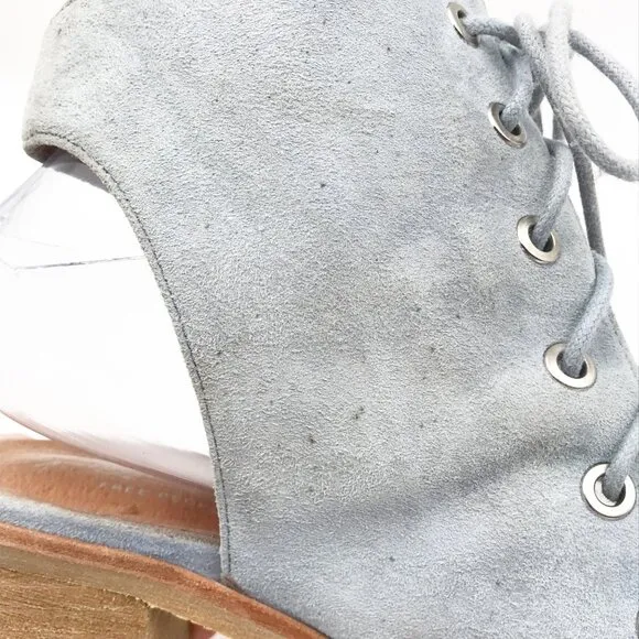 FREE PEOPLE X JEFFREY CAMPBELL Cors Peep Toe Lace Up Suede Blue Heels Womens 10