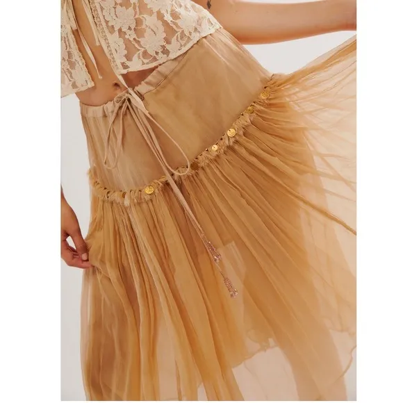 Free People x Nigel Preston Party Beaded Embellished Gauzy Boho Skirt Medium