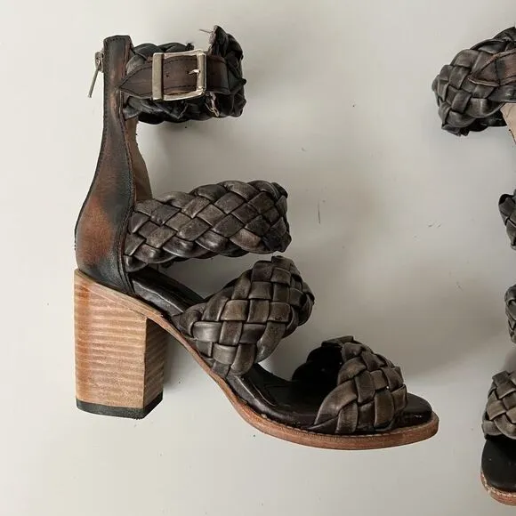 Freebird by Steven Bayou Olive Multi Sandals Braided Buckle Heels Size 10