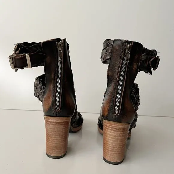 Freebird by Steven Bayou Olive Multi Sandals Braided Buckle Heels Size 10