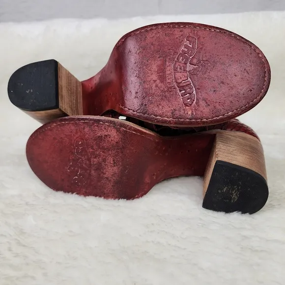FREEBIRD By STEVEN Bela Leather Heel Sandals in Red 8