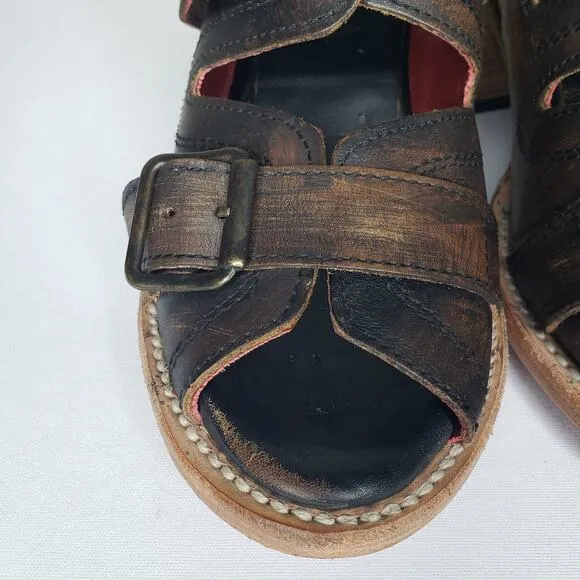 FREEBIRD By Steven CAPRICE Leather Western Slide Heels Boho Mule Sandals 7 Brown