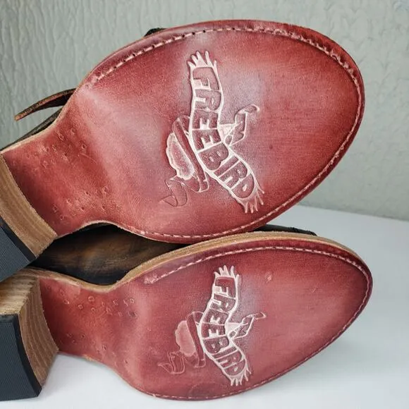 FREEBIRD By Steven CAPRICE Leather Western Slide Heels Boho Mule Sandals 7 Brown
