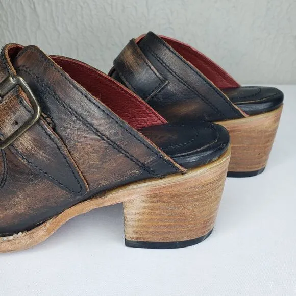 FREEBIRD By Steven CAPRICE Leather Western Slide Heels Boho Mule Sandals 7 Brown