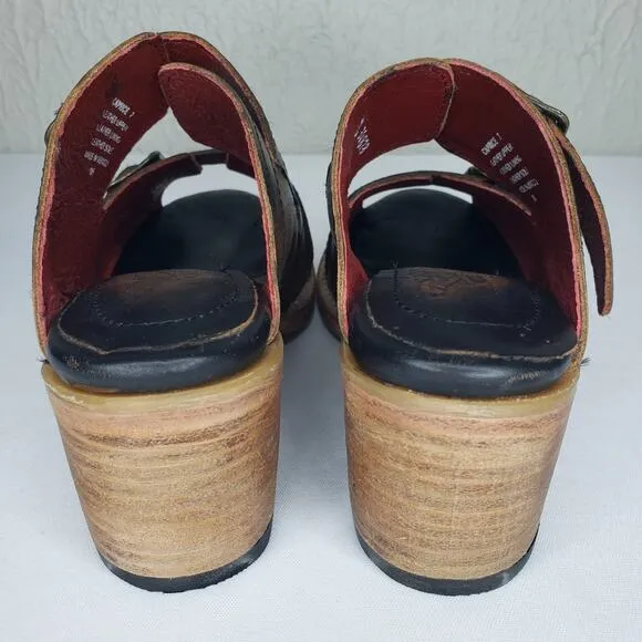 FREEBIRD By Steven CAPRICE Leather Western Slide Heels Boho Mule Sandals 7 Brown