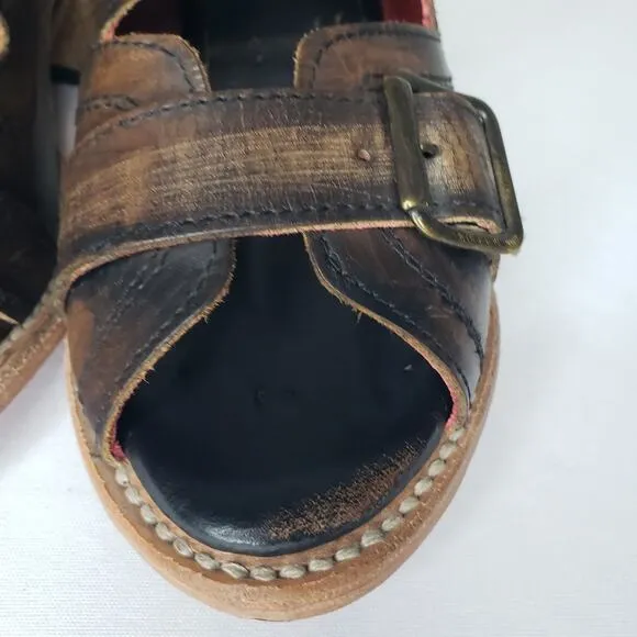 FREEBIRD By Steven CAPRICE Leather Western Slide Heels Boho Mule Sandals 7 Brown