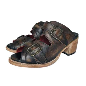 FREEBIRD By Steven CAPRICE Leather Western Slide Heels Boho Mule Sandals 7 Brown