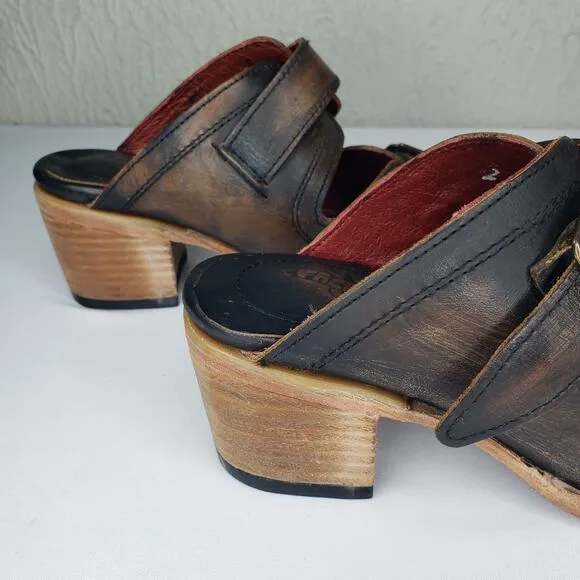FREEBIRD By Steven CAPRICE Leather Western Slide Heels Boho Mule Sandals 7 Brown