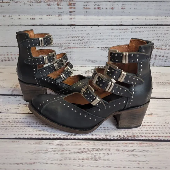 Freebird by Steven Felicity Studded Leather Buckle Boots Women's 8 Biker Boho