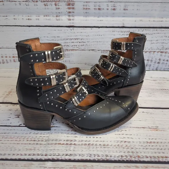 Freebird by Steven Felicity Studded Leather Buckle Boots Women's 8 Biker Boho