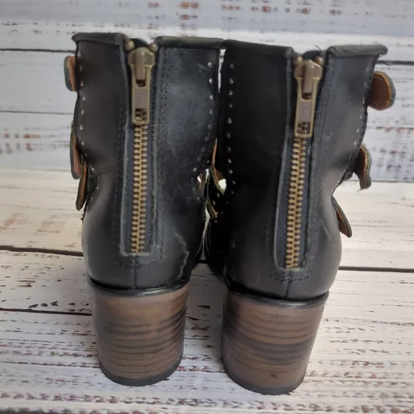 Freebird by Steven Felicity Studded Leather Buckle Boots Women's 8 Biker Boho