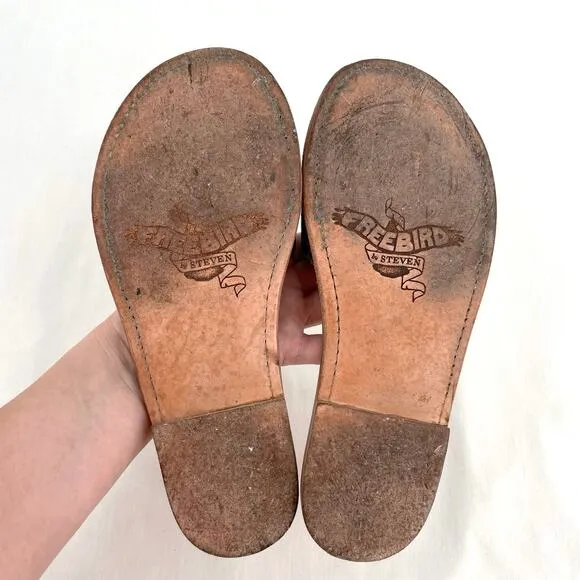 Freebird by Steven Golden Leather Sandals Python Snakeskin Reptile Slides Size 6