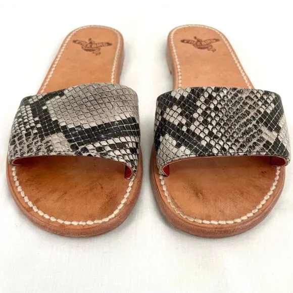 Freebird by Steven Golden Leather Sandals Python Snakeskin Reptile Slides Size 6