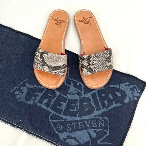 Freebird by Steven Golden Leather Sandals Python Snakeskin Reptile Slides Size 6