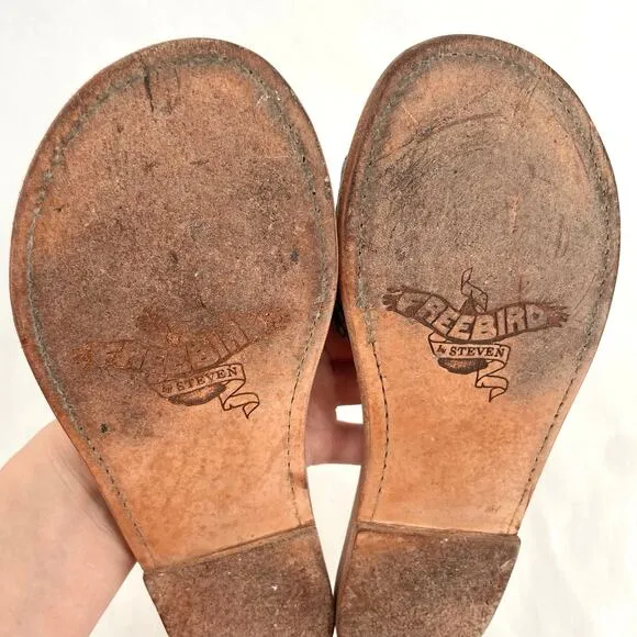 Freebird by Steven Golden Leather Sandals Python Snakeskin Reptile Slides Size 6