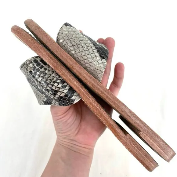 Freebird by Steven Golden Leather Sandals Python Snakeskin Reptile Slides Size 6