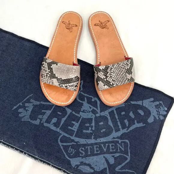 Freebird by Steven Golden Leather Sandals Python Snakeskin Reptile Slides Size 6