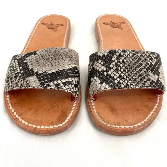 Freebird by Steven Golden Leather Sandals Python Snakeskin Reptile Slides Size 6
