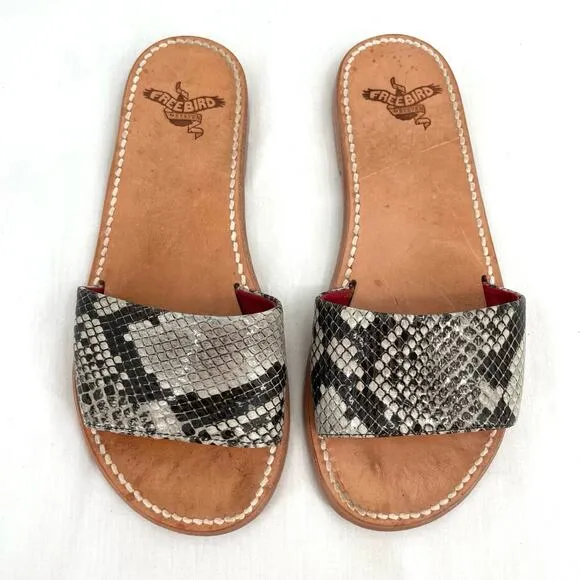 Freebird by Steven Golden Leather Sandals Python Snakeskin Reptile Slides Size 6