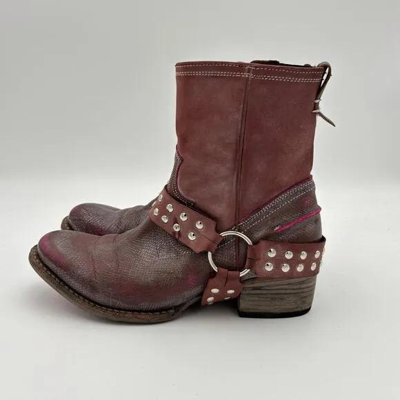 Freebird by Steven Ramone Burgundy Harness Boots Women's 9 Boho Biker