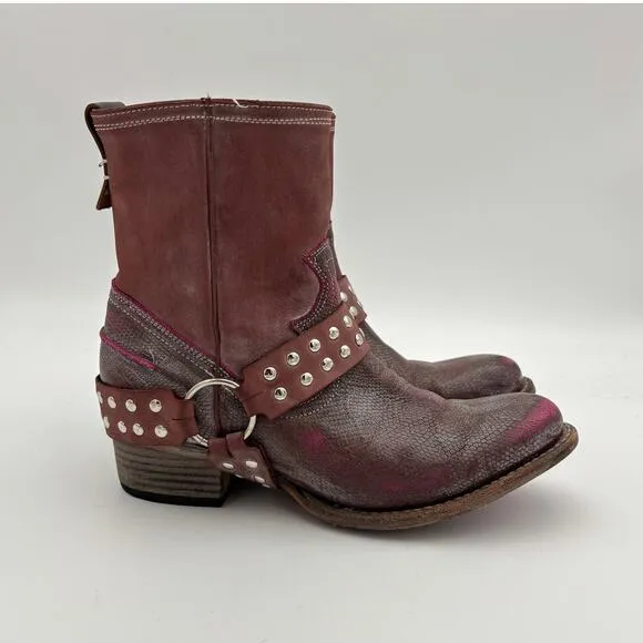 Freebird by Steven Ramone Burgundy Harness Boots Women's 9 Boho Biker