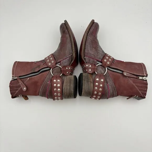 Freebird by Steven Ramone Burgundy Harness Boots Women's 9 Boho Biker