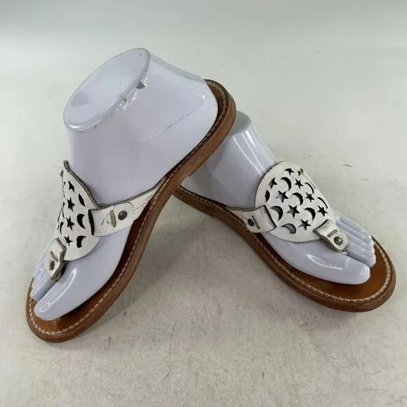 Freebird By Steven Vallarta Women's US 8 White Moon Stars Leather Sandals Boho