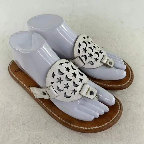 Freebird By Steven Vallarta Women's US 8 White Moon Stars Leather Sandals Boho
