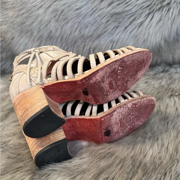 Freebird by Steven Wazee Heeled Boots with Woven Straps and Open-Toe Design