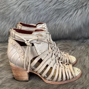 Freebird by Steven Wazee Heeled Boots with Woven Straps and Open-Toe Design