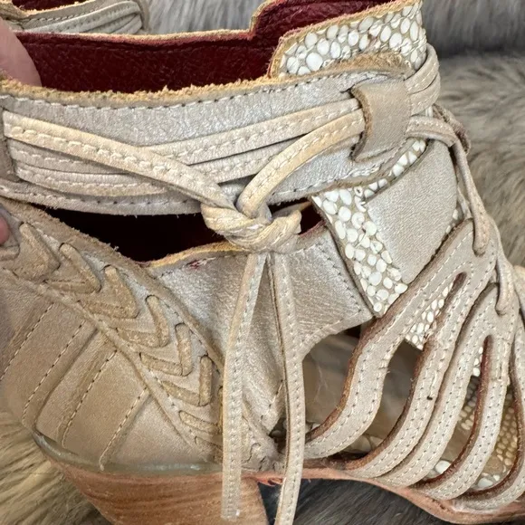 Freebird by Steven Wazee Heeled Boots with Woven Straps and Open-Toe Design