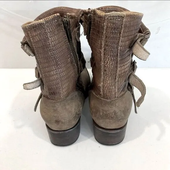 Freebird By Steven Apex Moto Brown Leather Ankle Boots Size 8 Boho Western VGUC