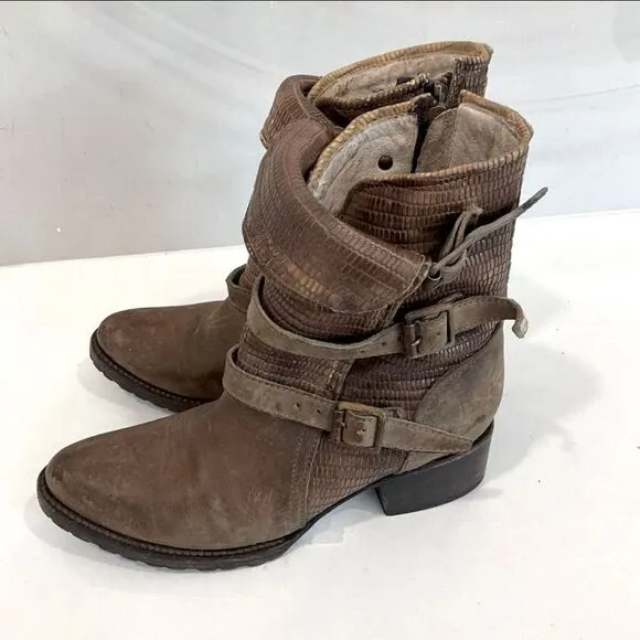 Freebird By Steven Apex Moto Brown Leather Ankle Boots Size 8 Boho Western VGUC