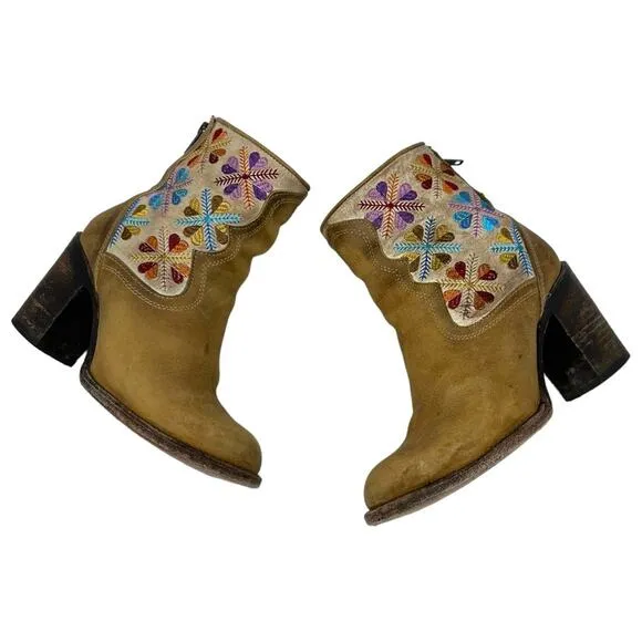 Freebird Disco Leather Embroidery Booties Size 7