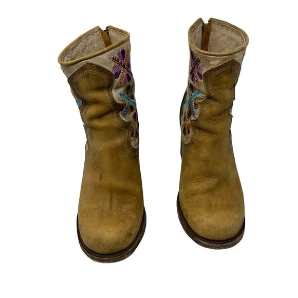 Freebird Disco Leather Embroidery Booties Size 7