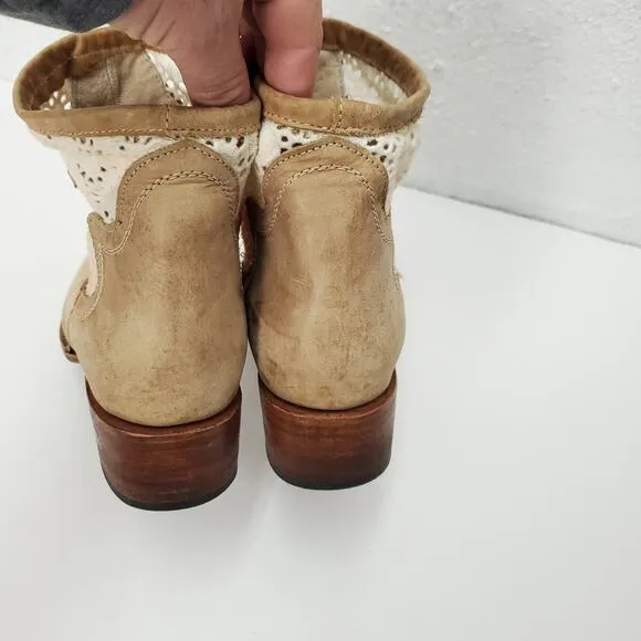 FREEBIRD Leather Eyelet Cayote Crochet Ankle Booties Boots