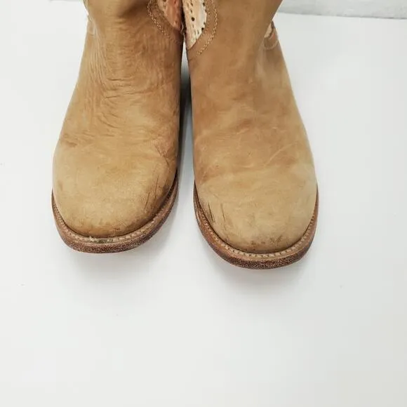 FREEBIRD Leather Eyelet Cayote Crochet Ankle Booties Boots