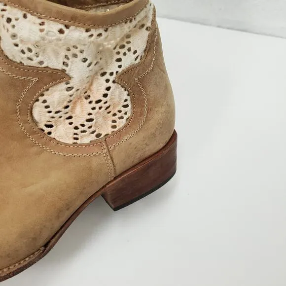 FREEBIRD Leather Eyelet Cayote Crochet Ankle Booties Boots