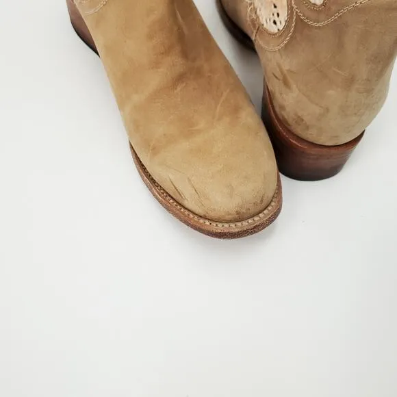 FREEBIRD Leather Eyelet Cayote Crochet Ankle Booties Boots