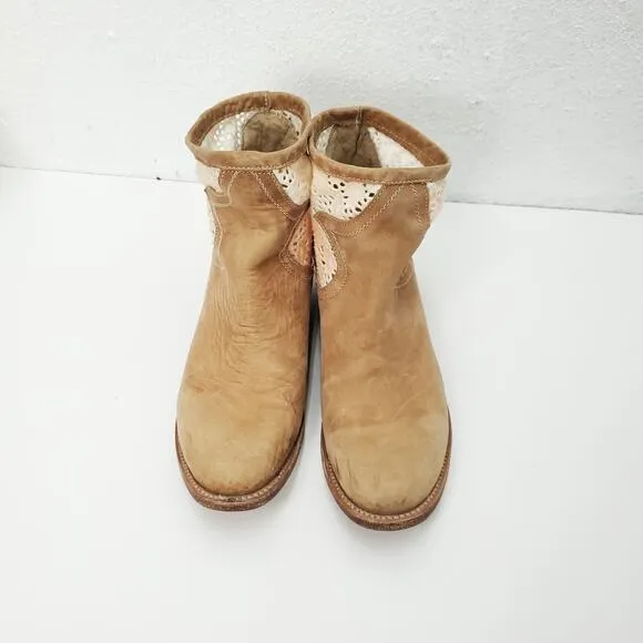 FREEBIRD Leather Eyelet Cayote Crochet Ankle Booties Boots