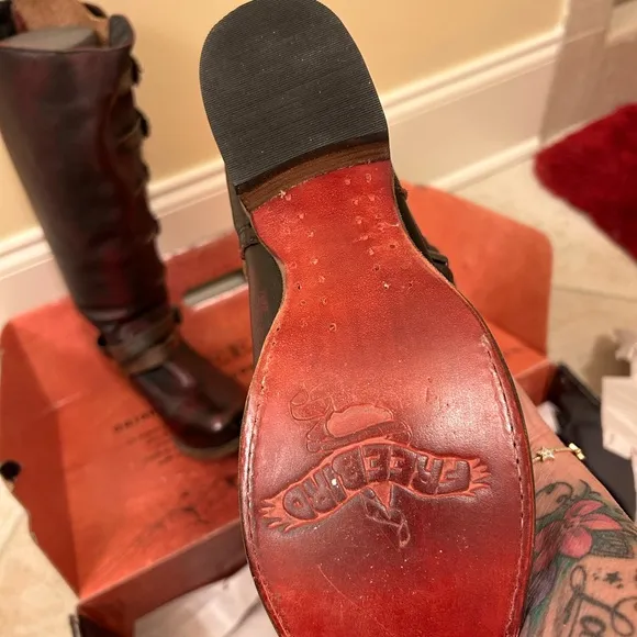 Freebird Red and Brown Heeled Boots with Buckle Straps