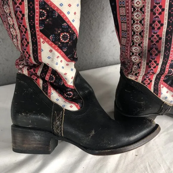 Freebird Steven Sullivan Boots Womens 7 Fabric Leather Wallpaper Boho Western