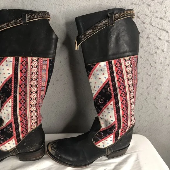 Freebird Steven Sullivan Boots Womens 7 Fabric Leather Wallpaper Boho Western