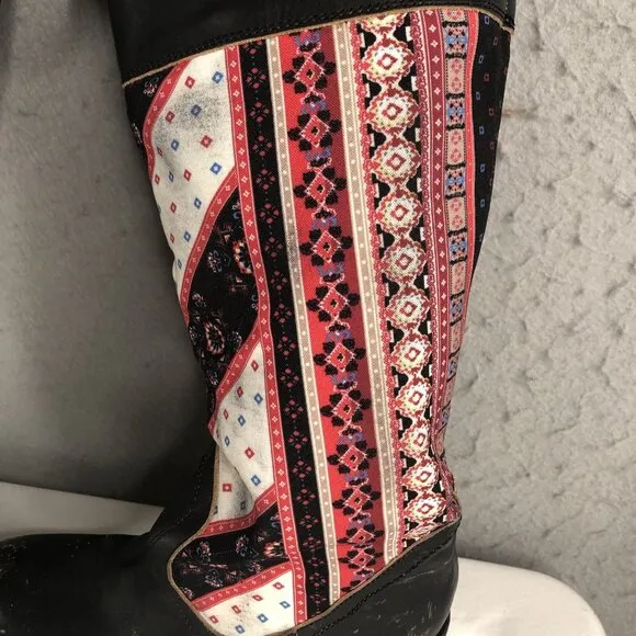 Freebird Steven Sullivan Boots Womens 7 Fabric Leather Wallpaper Boho Western