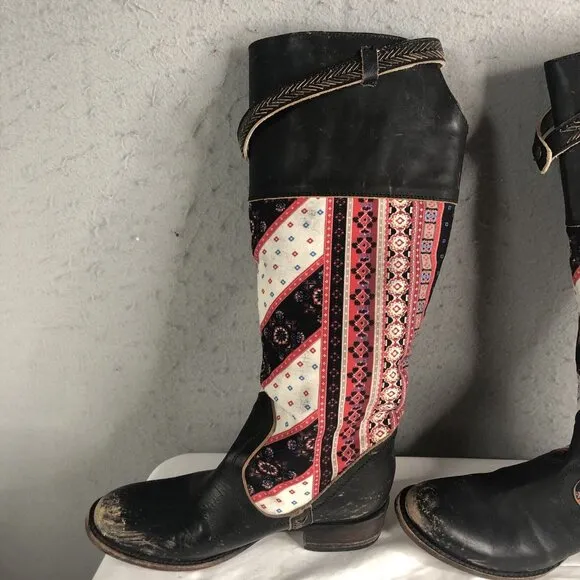 Freebird Steven Sullivan Boots Womens 7 Fabric Leather Wallpaper Boho Western