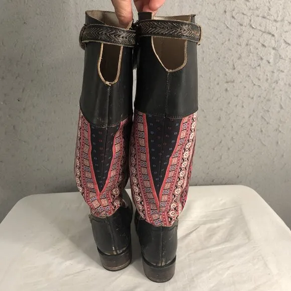 Freebird Steven Sullivan Boots Womens 7 Fabric Leather Wallpaper Boho Western