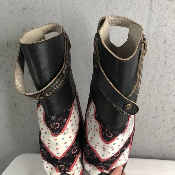 Freebird Steven Sullivan Boots Womens 7 Fabric Leather Wallpaper Boho Western