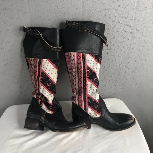 Freebird Steven Sullivan Boots Womens 7 Fabric Leather Wallpaper Boho Western