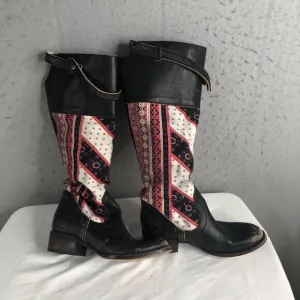 Freebird Steven Sullivan Boots Womens 7 Fabric Leather Wallpaper Boho Western