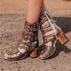 FREEBIRD Zane Handmade Gladiator Sandal Boots Blush Croco Multi Leather 10 NWT